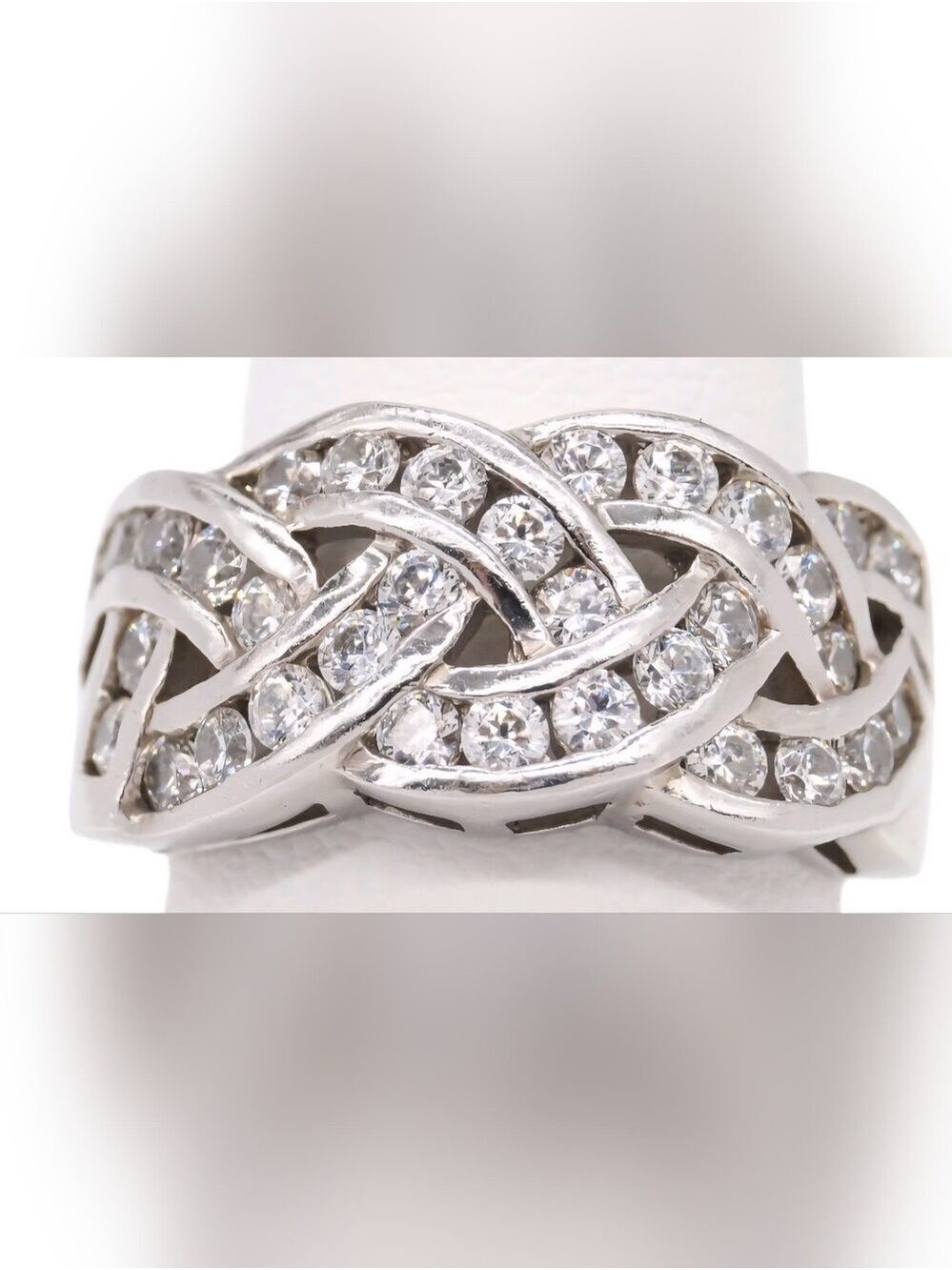 GSJ DQ Cz Crystal-Accented Braided Band Ring in 925 Silver Sz 7